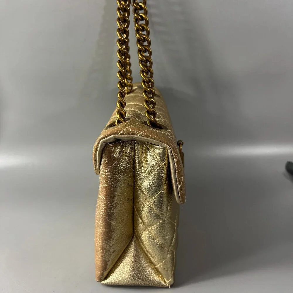 KURT GEIGER LONDON BRIXTON Metallic Gold Quilted Leather Pad Lock Shoulder Bag - Picture 8 of 12